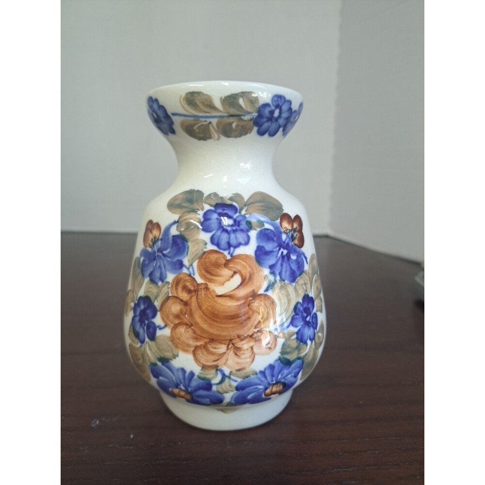 Vintage Wloclawek Handpainted Floral Vase 050 Made In Poland